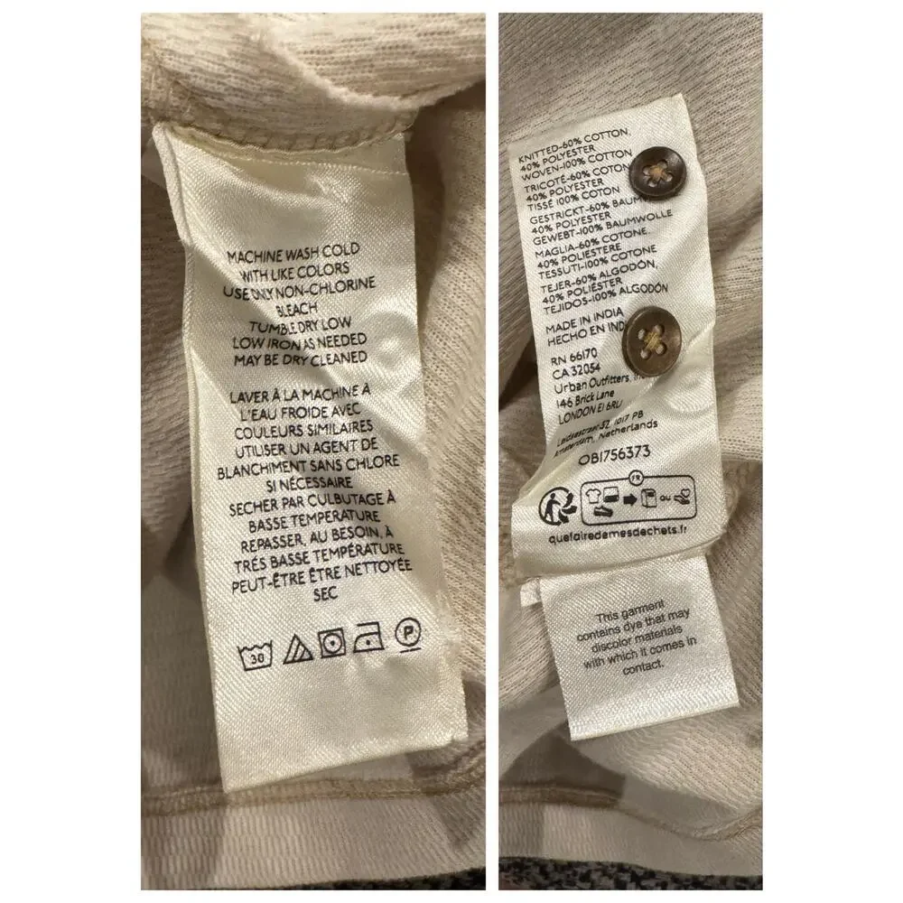 NEW FREE PEOPLE Isabelle Plaid Trim Thermal Henley In Mink Combo Size Large